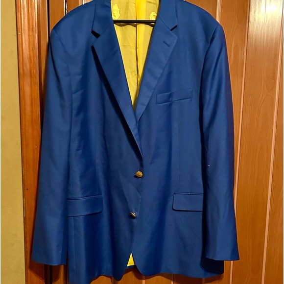 Unbranded 100% wool lightweight Men’s Blue Blazer - 52L. Luxurious yellow lining